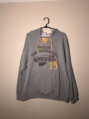 In Play Reebok Minnesota Hockey Grey Pullover Drawstring Hoodie Size Men's Large